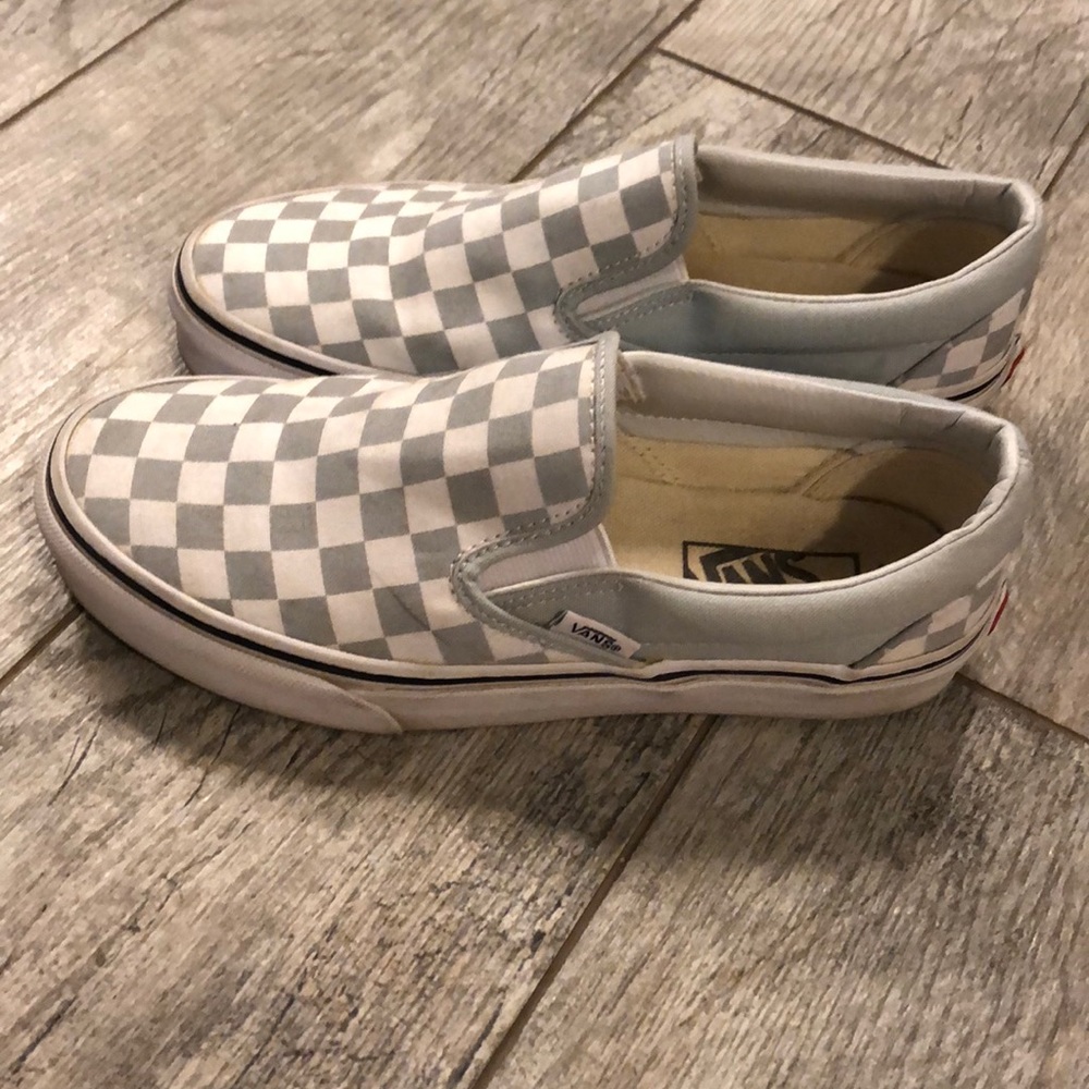 Light blue checker Vans